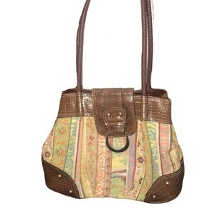 Linen Tote Bag with Vinyl Trim Detail